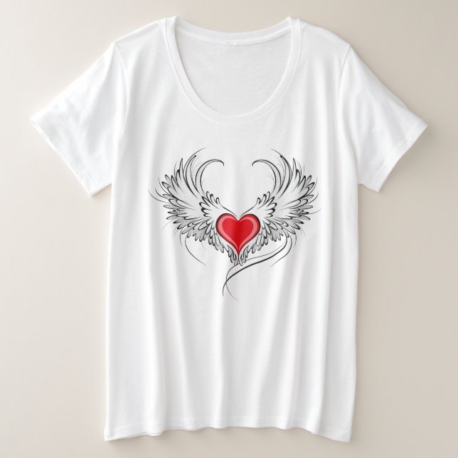 Red Angel Heart with wings Plus Size T-Shirt (Design Front)