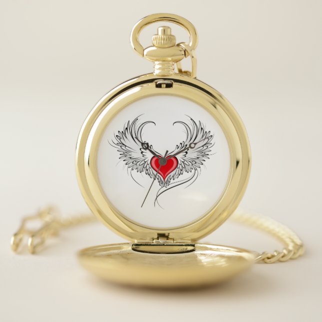 Red Angel Heart with wings Pocket Watch (Inside)