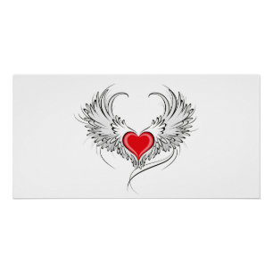 Red Angel Heart with wings Poster