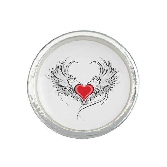 Red Angel Heart with wings Ring (Front)
