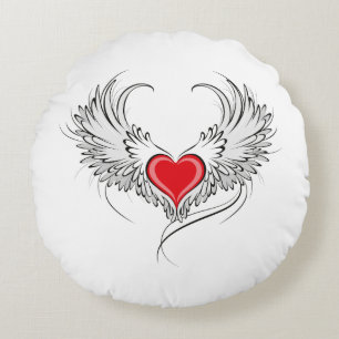 Red Angel Heart with wings Round Pillow