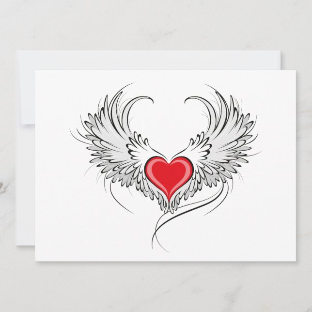 Red Angel Heart with wings Save The Date (Front)