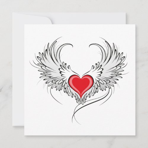 Red Angel Heart with wings Save The Date