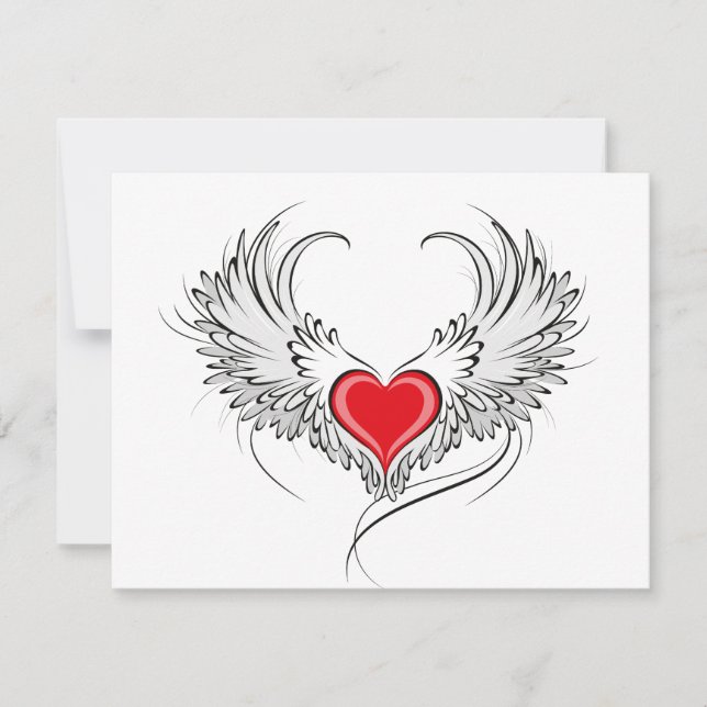 Red Angel Heart with wings Save The Date (Front)