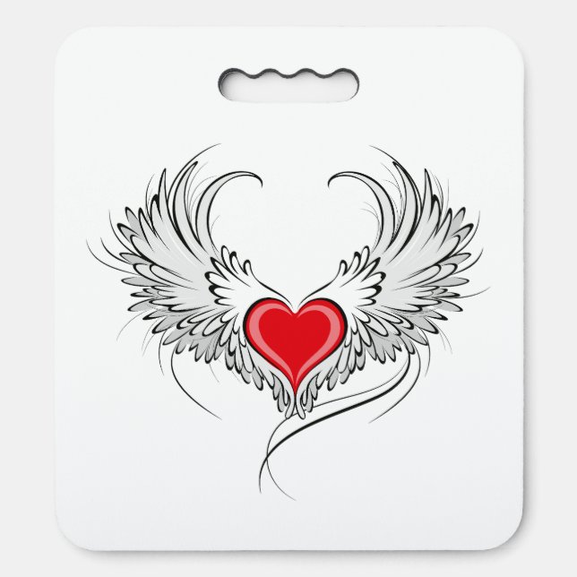 Red Angel Heart with wings Seat Cushion (Front Vertical)