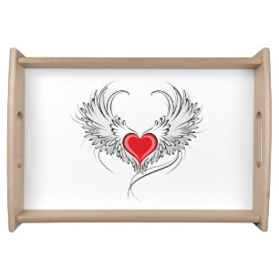 Red Angel Heart with wings Serving Tray