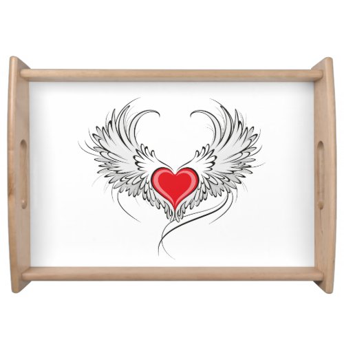 Red Angel Heart with wings Serving Tray