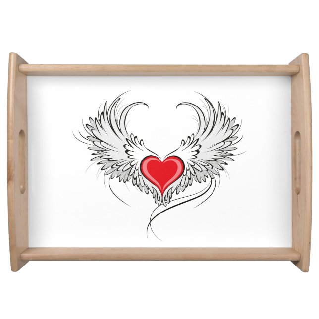 Red Angel Heart with wings Serving Tray (Front)