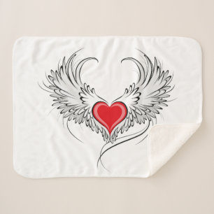 Red Angel Heart with wings Sherpa Blanket