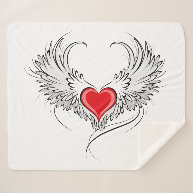 Red Angel Heart with wings Sherpa Blanket (Front (Horizontal))