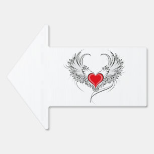 Red Angel Heart with wings Sign