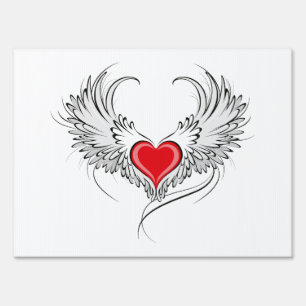 Red Angel Heart with wings Sign