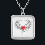 Red Angel Heart with wings Silver Plated Necklace<br><div class="desc">Artistically painted red heart with angel wings gray, decorated with black smooth contour.</div>