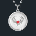 Red Angel Heart with wings Silver Plated Necklace<br><div class="desc">Artistically painted red heart with angel wings gray, decorated with black smooth contour.</div>
