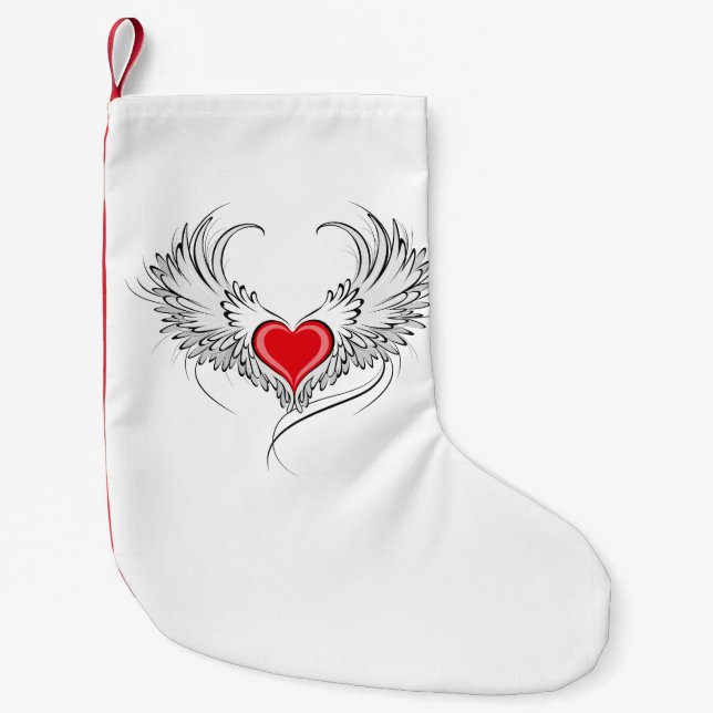 Red Angel Heart with wings Small Christmas Stocking (Front)