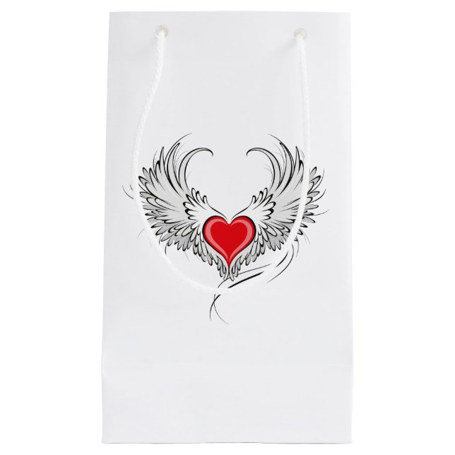 Red Angel Heart with wings Small Gift Bag (Front)