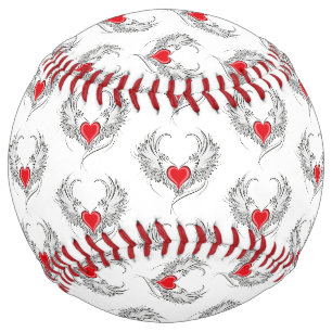 Red Angel Heart with wings Softball