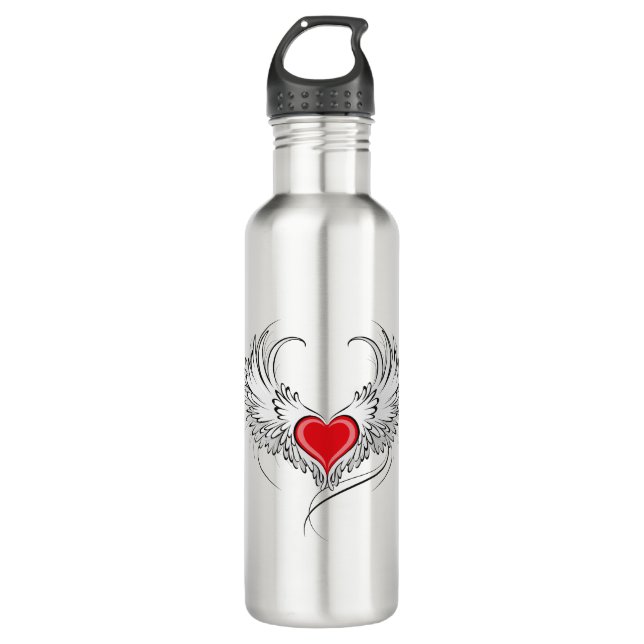 Red Angel Heart with wings Stainless Steel Water Bottle (Front)