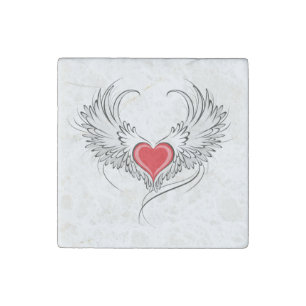 Red Angel Heart with wings Stone Magnet