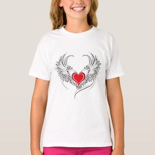 Red Angel Heart with wings T_Shirt