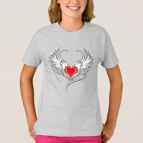 Red Angel Heart with wings T_Shirt