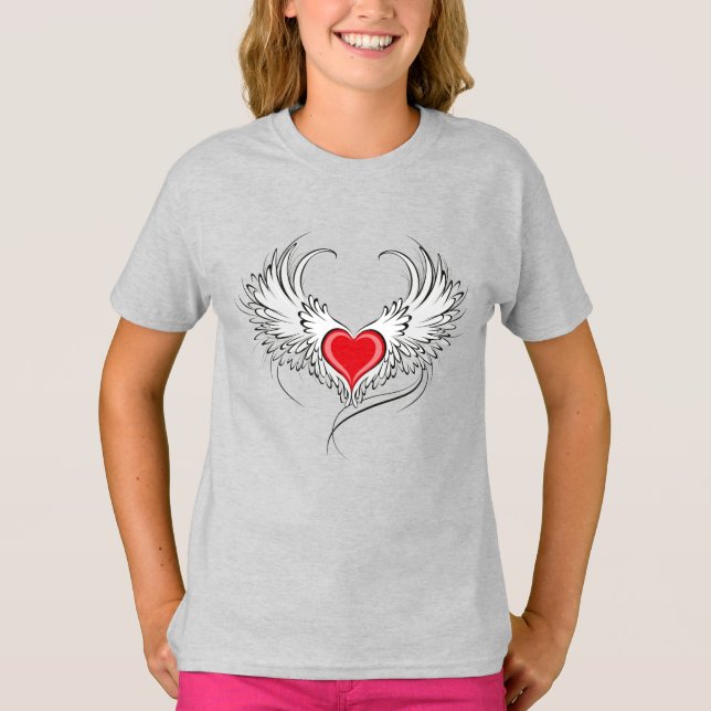 Red Angel Heart with wings T-Shirt (Front)