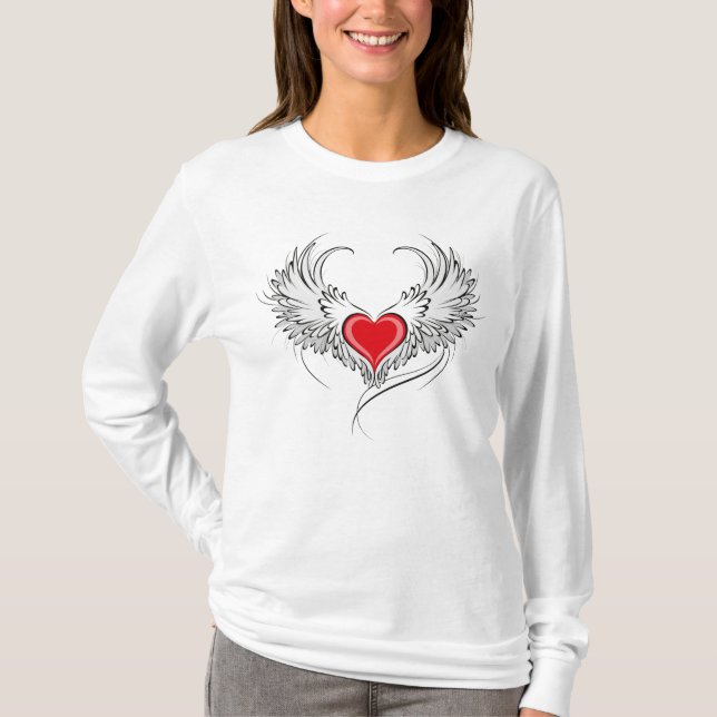 Red Angel Heart with wings T-Shirt (Front)