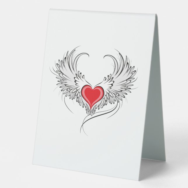 Red Angel Heart with wings Table Tent (Front)