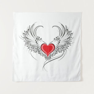 Red Angel Heart with wings Tapestry
