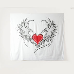 Red Angel Heart with wings Tapestry