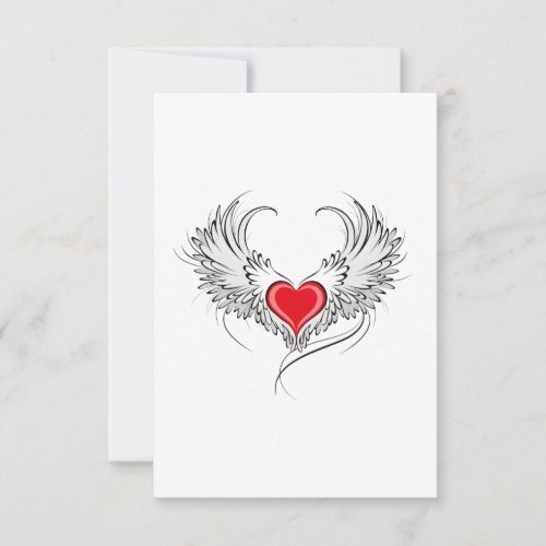 Red Angel Heart with wings Thank You Card