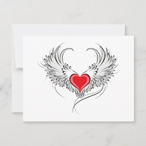 Red Angel Heart with wings Thank You Card