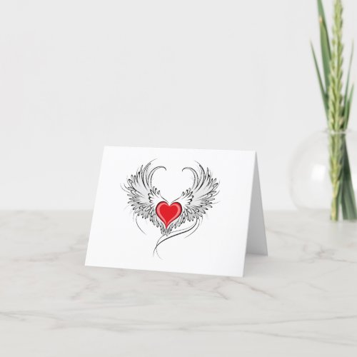 Red Angel Heart with wings Thank You Card