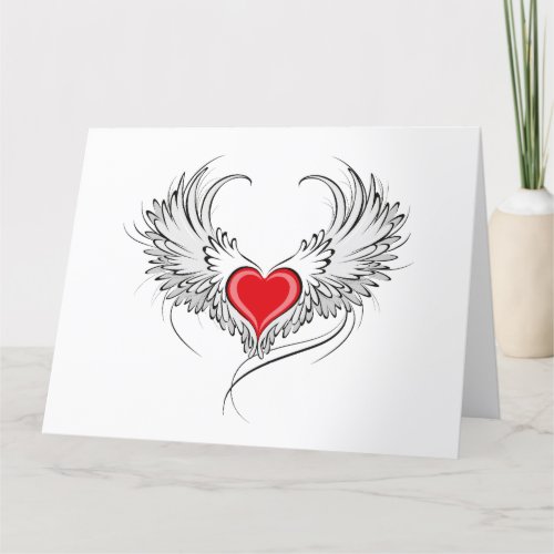 Red Angel Heart with wings Thank You Card