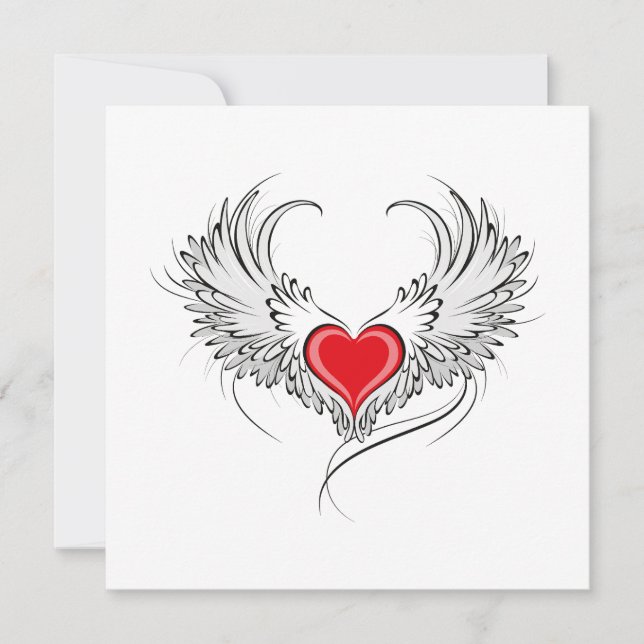 Red Angel Heart with wings Thank You Card (Front)