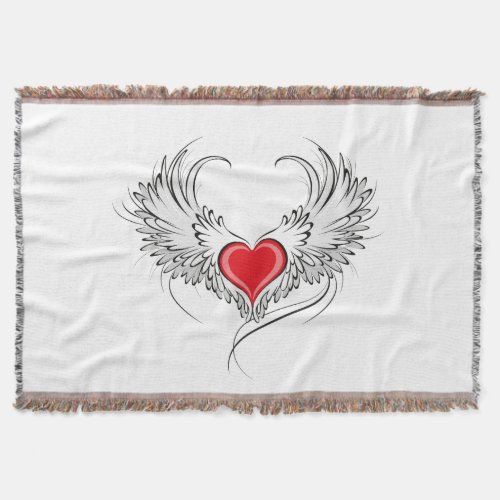 Red Angel Heart with wings Throw Blanket