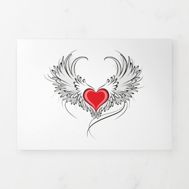 Red Angel Heart with wings Tri-Fold Invitation (Cover)