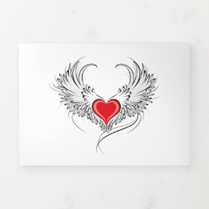 Red Angel Heart with wings Tri-Fold Program