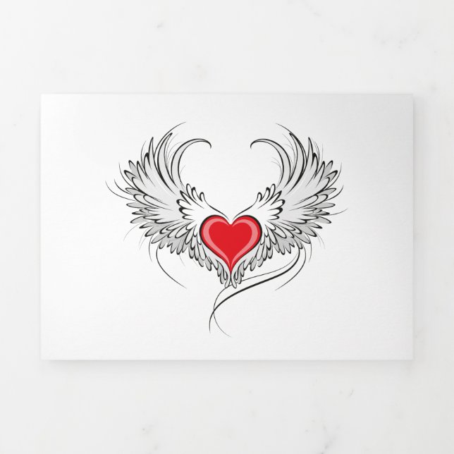 Red Angel Heart with wings Tri-Fold Program (Cover)