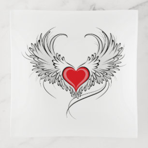 Red Angel Heart with wings Trinket Tray