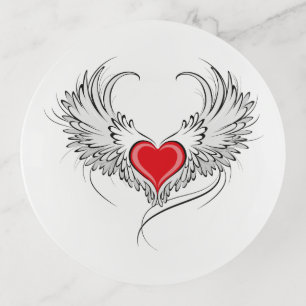 Red Angel Heart with wings Trinket Tray