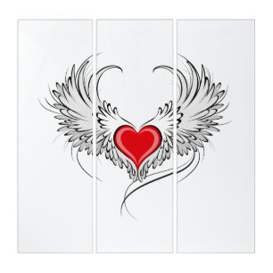 Red Angel Heart with wings Triptych