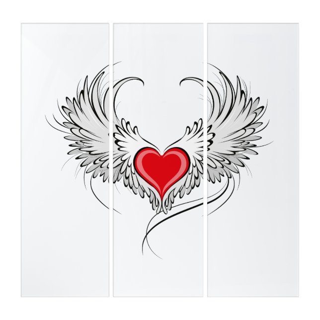 Red Angel Heart with wings Triptych (Front)
