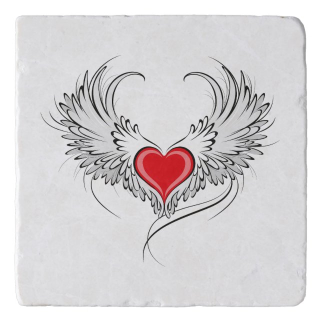 Red Angel Heart with wings Trivet (Front)