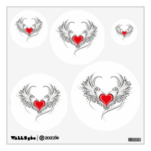 Red Angel Heart with wings Wall Decal