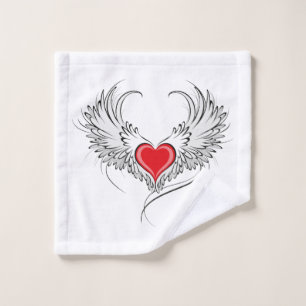 Red Angel Heart with wings Wash Cloth