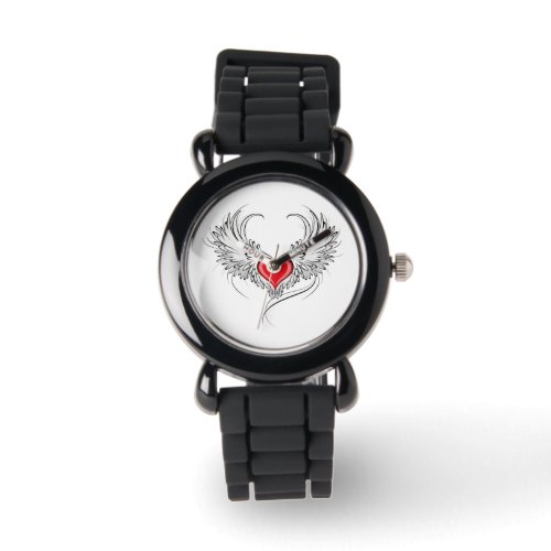 Red Angel Heart with wings Watch