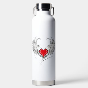 Red Angel Heart with wings Water Bottle