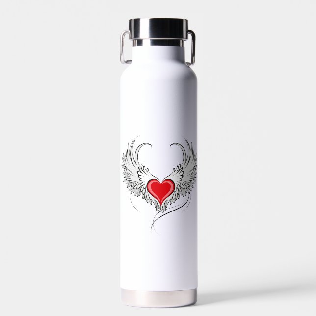 Red Angel Heart with wings Water Bottle (Front)