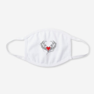 Red Angel Heart with wings White Cotton Face Mask